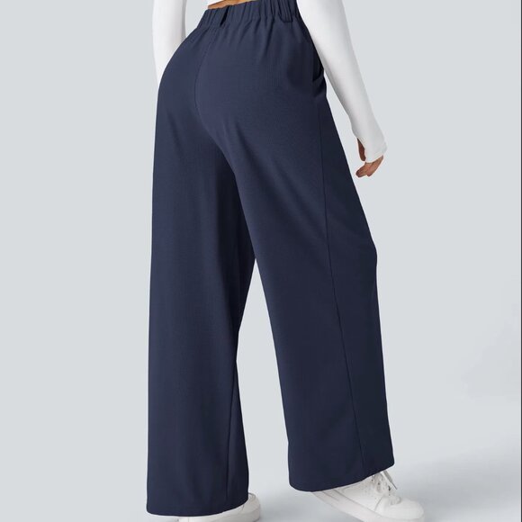 NEW Halara Flex High Waist Wide Leg Waffle Work Pants Navy Blue Small Petite - Picture 2 of 14